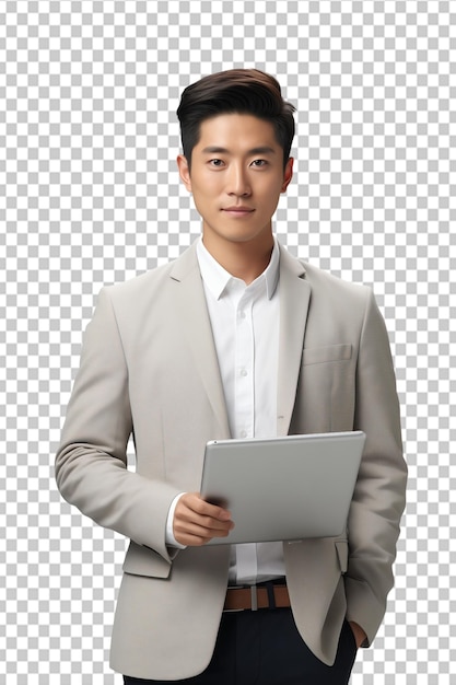 PSD professional asian businessman with tablet on transparent background