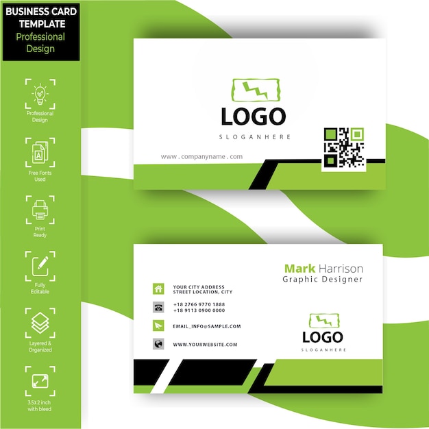 PSD professional business card template psd green elegant corporate