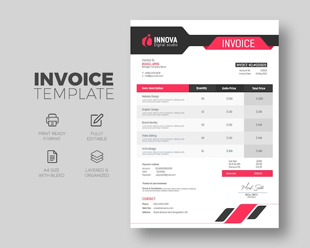 Professional business invoice template design