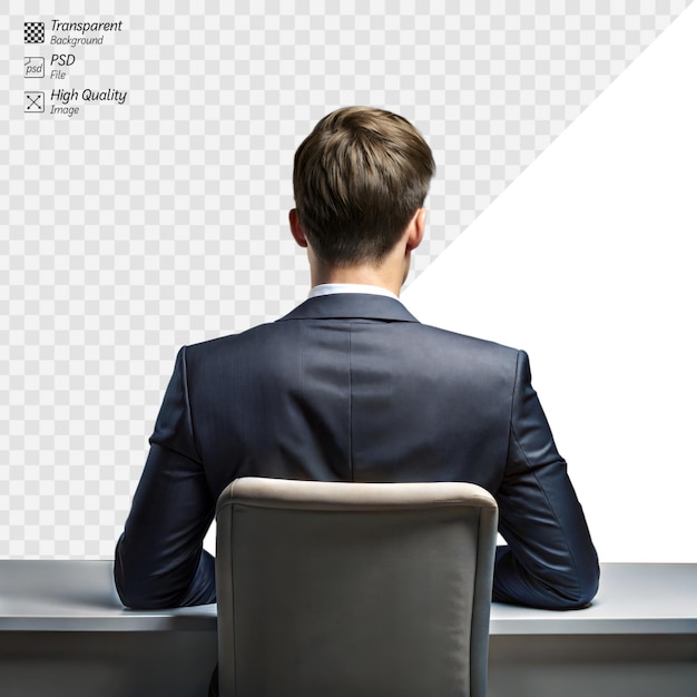 Professional businessman sitting facing backward in office chair