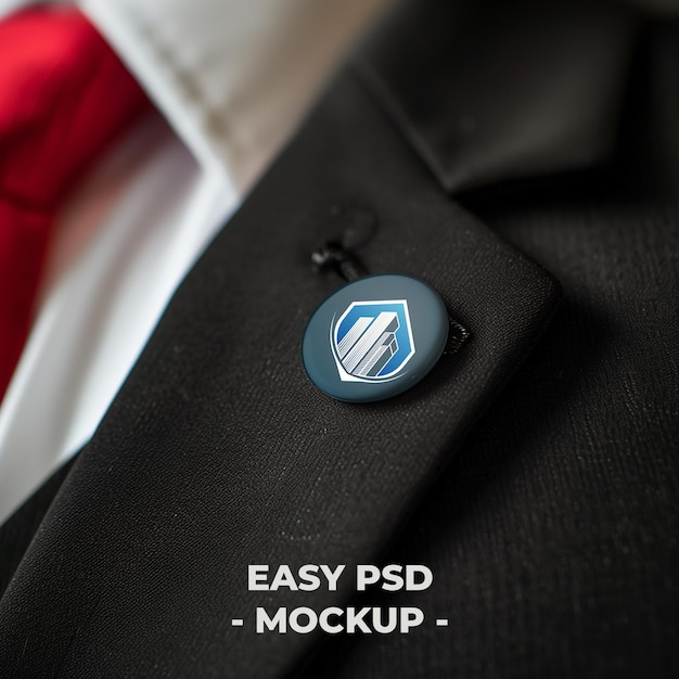 PSD professional button pin mockup on suit lapel highquality psd template ideal for branding