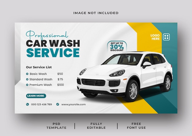 PSD professional car wash service web banner or social media template