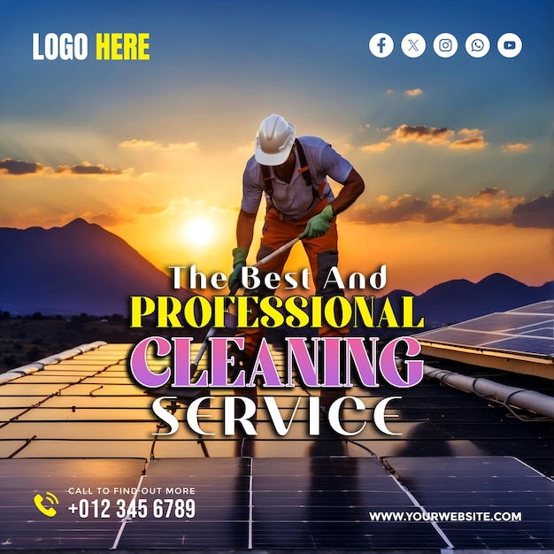 professional cleaning service social media banner and poster template