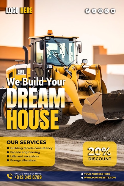 PSD professional construction banner copy space poster and flyer