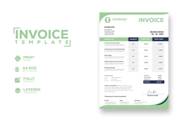 PSD professional creative modern business invoice template