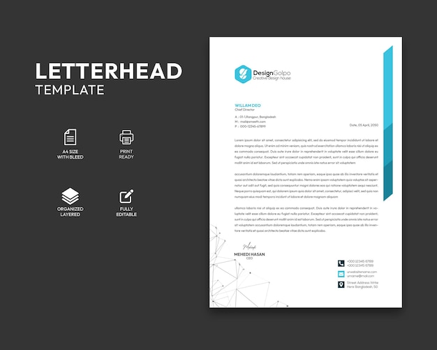 PSD professional creative and modern business letterhead template design