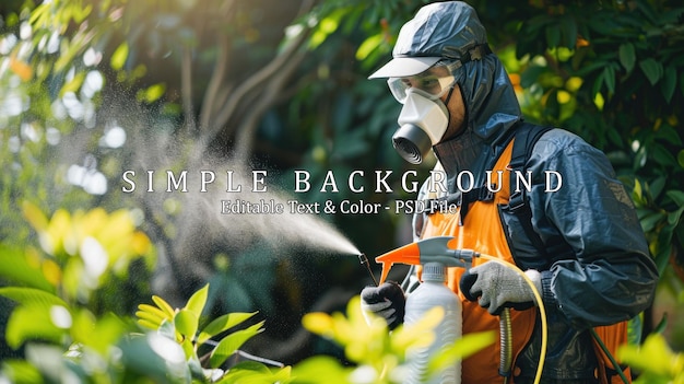 PSD professional gardener in safety uniform spraying pesticides on plants using pump sprayer