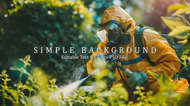 PSD professional gardener in safety uniform spraying pesticides on plants using pump sprayer