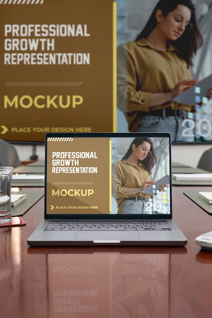 PSD professional growth representation with laptop mockup