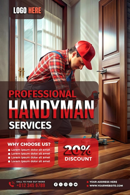 PSD professional handyman banner copy space poster and flyer