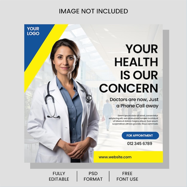 Professional Health Care Banner with doctor theme for social media post template