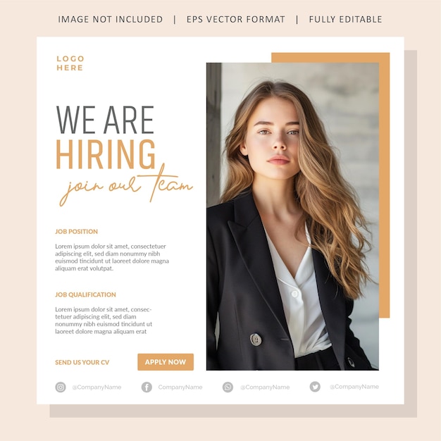 Professional Hiring and Recruitment Instagram post or social media square flyer template