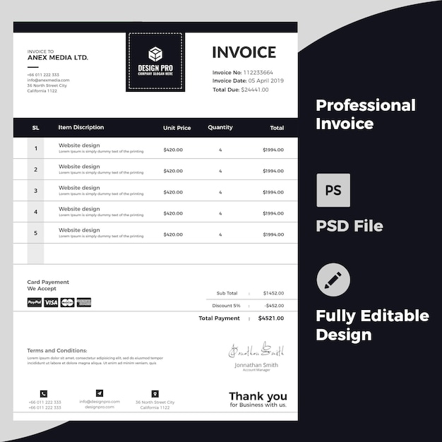 PSD professional invoice design