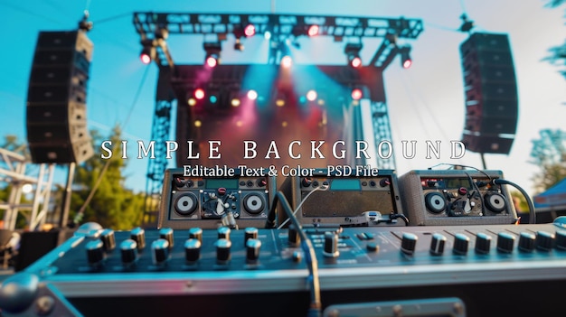 professional lightning and sound equipment mounted on outdoor stage on sky background