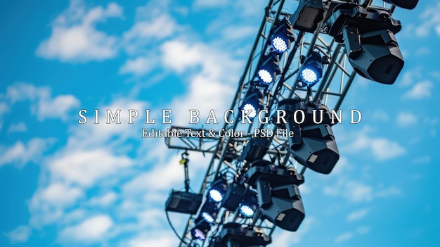 PSD professional lightning and sound equipment mounted on outdoor stage on sky background