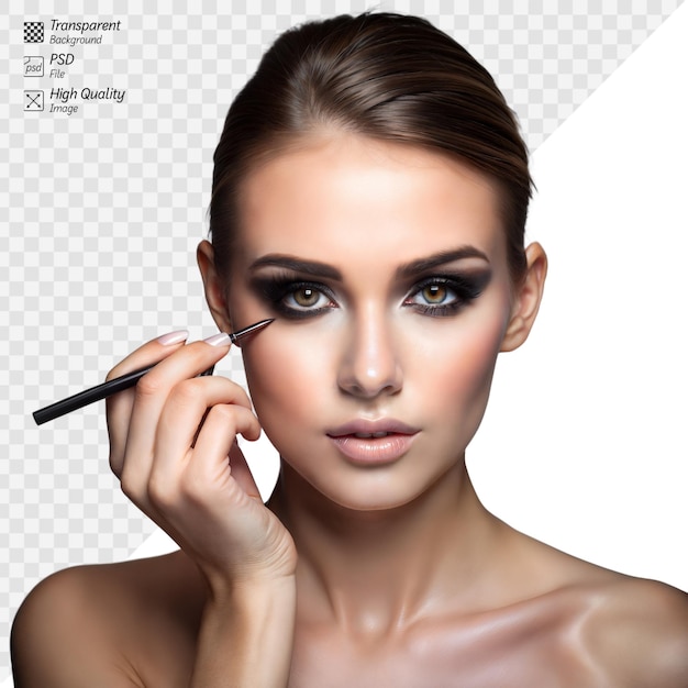 Professional makeup artist applying eyeliner on model