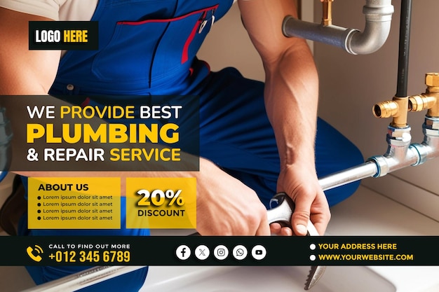 PSD professional plumbing banner copy space poster and flyer