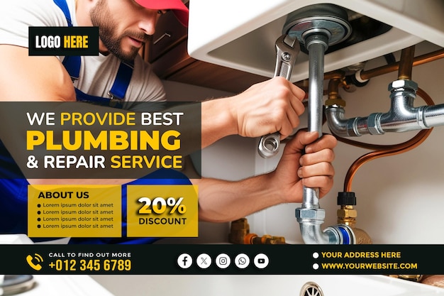 PSD professional plumbing banner copy space poster and flyer