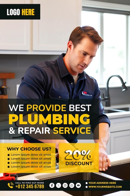 PSD professional plumbing banner copy space poster and flyer