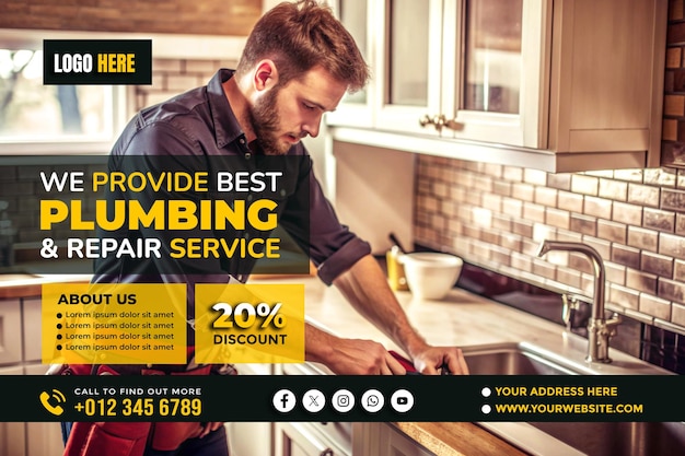 PSD professional plumbing banner copy space poster and flyer