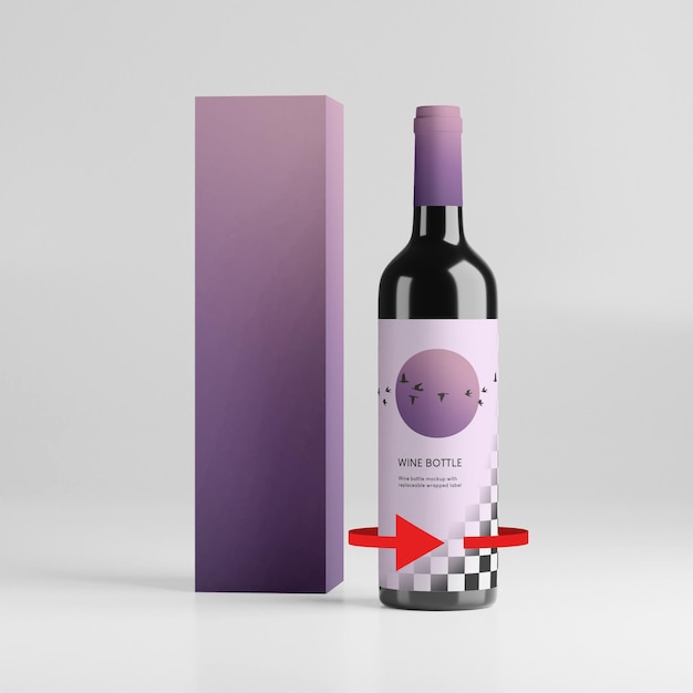 PSD professional wine bottle mockup with replaceable wrapped label