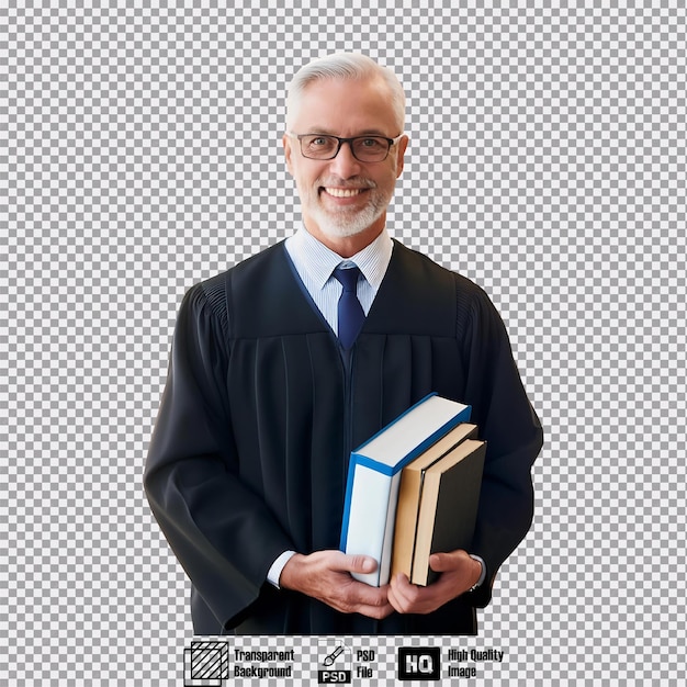 PSD professor in academic attire holding books standing and facing forward