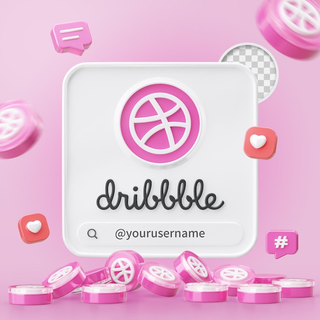 Profile on dribbble 3d render with search engine