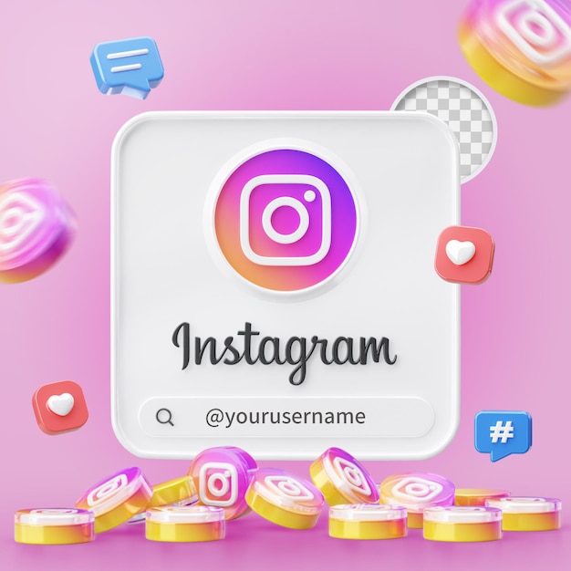 Profile on instagram 3d render with search engine