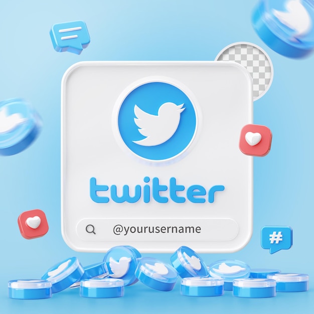 Profile on twitter 3d render with search engine