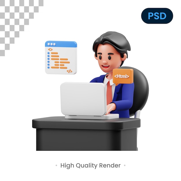 Programmer 3D Illustration Premium Psd