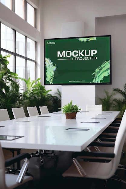 PSD projector screen in a meeting room mockup