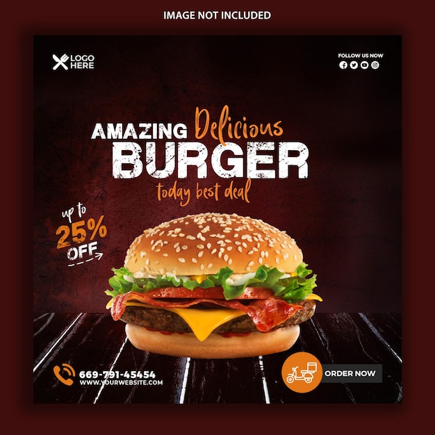 Promotion food social media post template for restaurant fastfood burger