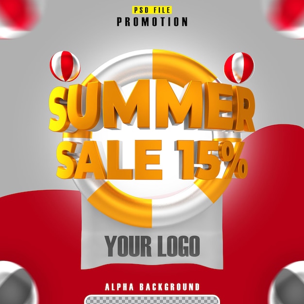 promotion summer sale 15 gold in 3d rendering isolated