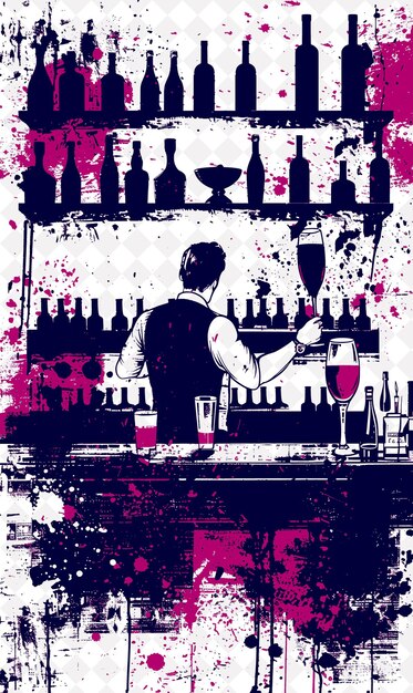 PSD prosecco scene with a bartender pouring and a customer in th italy culture illustration design