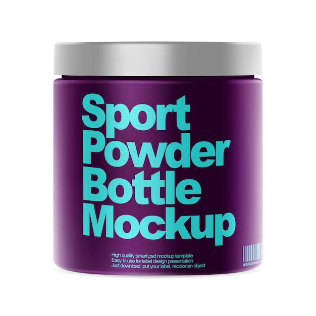 Protein jar mockup Plasic whey powder cylinder bottle