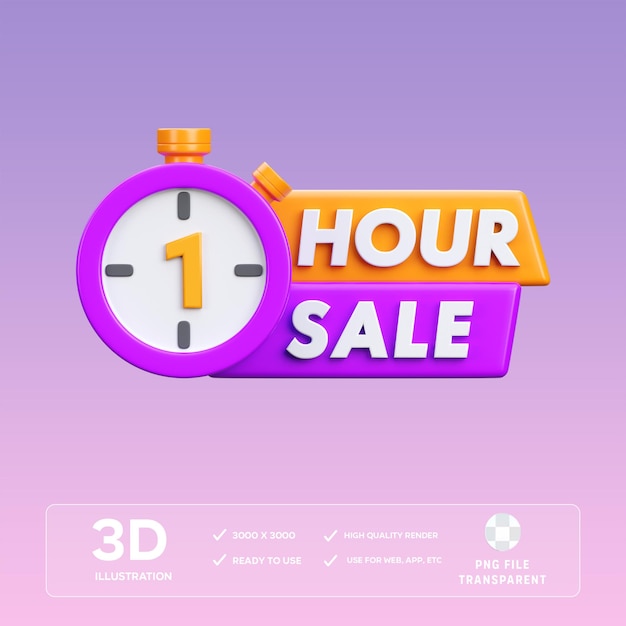 PSD 1 Hour Sale 3D Illustration