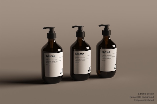 PSD psd 3 shampoo dispensers in dark glass bottle standing perspective view