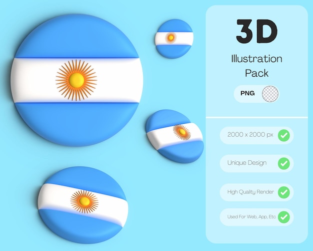 PSD psd 3d argentina flag icon 3d render transparent