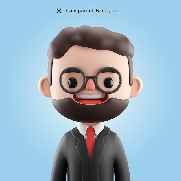 PSD 3d Businessman cartoon character avatar isolated in 3d rendering