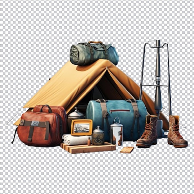 PSD 3d camping equipment on isolated and transparent background