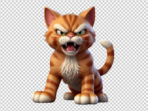 psd of a 3d cartoon character of a angry cat on transparent background