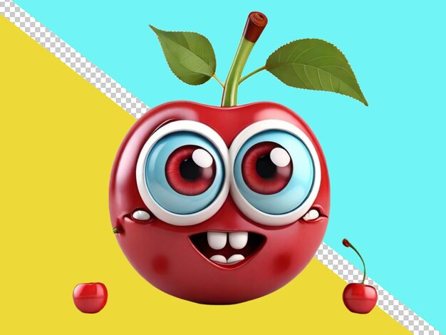 psd of 3d cartoon character of a cherry fruit