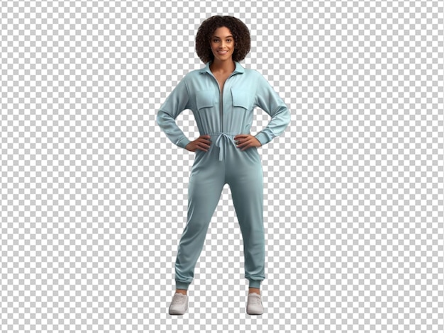 psd of a 3d cartoon character of a girl jumping suit on transparent background