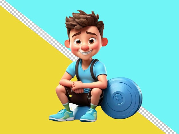 psd of 3d cartoon character of a gym boy