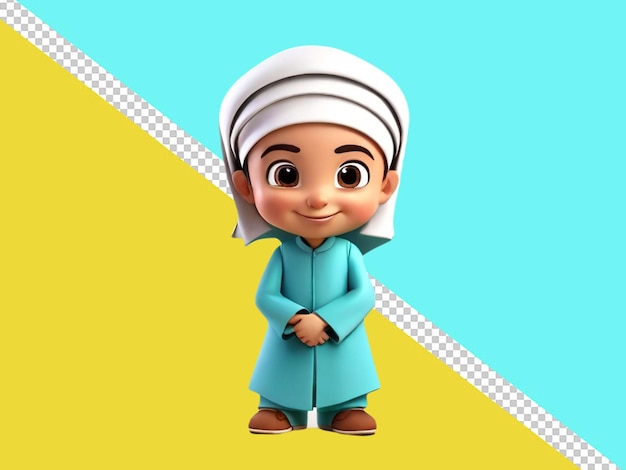 psd of a 3d cartoon character of a Muslim child