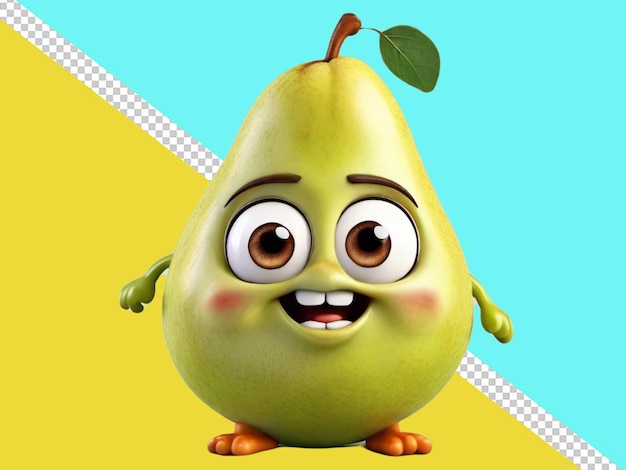 psd of a 3d cartoon character of a pear fruit