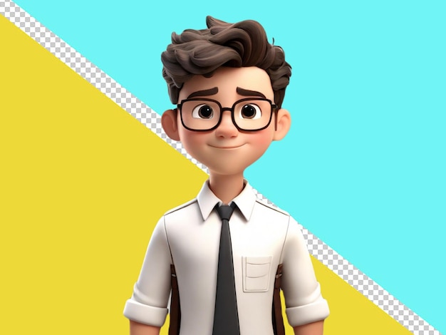 psd of a 3d cartoon character of a smart office boy