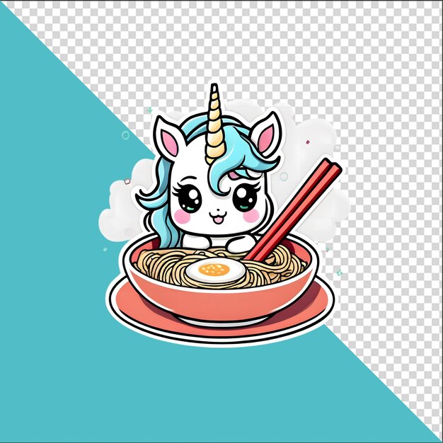 PSD psd 3d cartoon unicorn in a bowl of ramen noodles with a transparent background