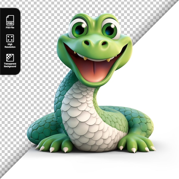 PSD 3d character of a cute snake isolated on transparent background