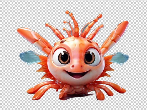 psd of a 3d cute Shrimps on transparent background